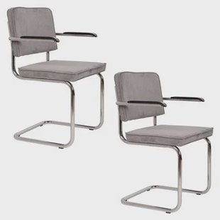 Zuiver Ridge Rib Armstoel Lichtgrijs - Set van 2