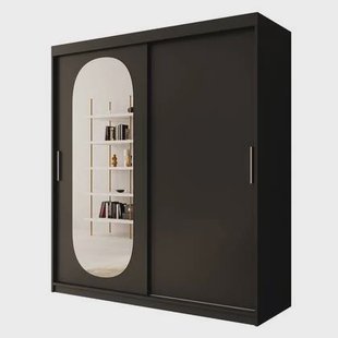 Meubella - Kledingkast Bodhi - Zwart - 180 cm - Met spiegel