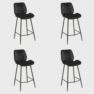 Bronx71 Velvet barkruk Toby zwart 71 cm - Barkrukken set van 4