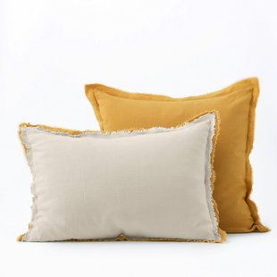 Gewassen linnen kussensloop met dubbele franje Alhanasia