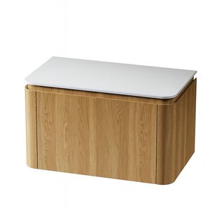 Saniclass Terra Badmeubelset - 80cm - 2 lades - afgeronde hoeken - topblad solid surface - sandwood (licht eiken) SW1174097 / SW1174119