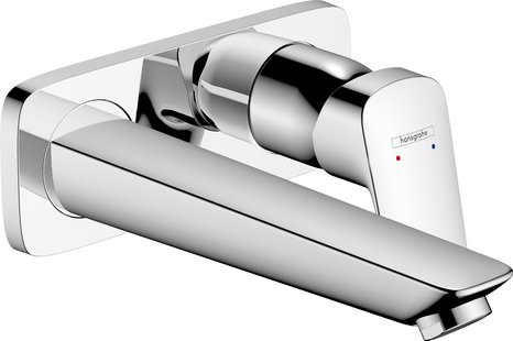 Hansgrohe Logis ééngreeps wastafelmengkraan afbouwdeel voor wandmontage, plaat, voorsprong 195 mm en PushOpen afvoerplug, chroom