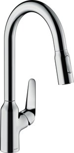 Hansgrohe Focus M42 ééngreeps keukenmengkraan 220 met uittrekbare vuistdouche, 2 straalsoorten, chroom