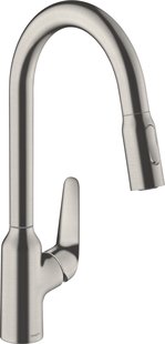 Hansgrohe Focus M42 ééngreeps keukenmengkraan 220 met uittrekbare vuistdouche, 2 straalsoorten, rvs look