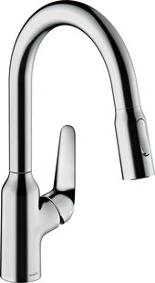Hansgrohe Focus M42 ééngreeps keukenmengkraan 180 met uittrekbare vuistdouche, 2 straalsoorten, chroom