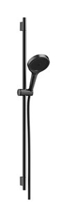 Hansgrohe Rainfinity doucheset 130 3jet EcoSmart met glijstang S Puro 90 cm, push-schuifstuk en Designflex textiel doucheslang 160 cm, Brushed Black Chrome