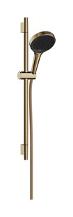 Hansgrohe Rainfinity doucheset 130 3jet EcoSmart met glijstang S Puro 65 cm, push-schuifstuk en Designflex textiel doucheslang 160 cm, Polished Gold Optic