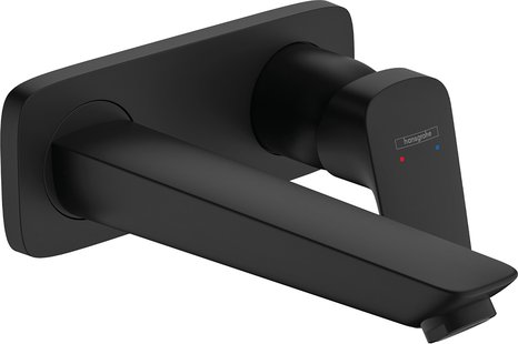 Hansgrohe Logis ééngreeps wastafelmengkraan afbouwdeel voor wandmontage, plaat, voorsprong 195 mm en PushOpen afvoerplug, mat zwart