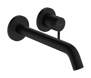 Hansgrohe Tecturis S ééngreeps wastafelkraan inbouw voor wandmontage, met uitloop 22,5 cm, mat zwart