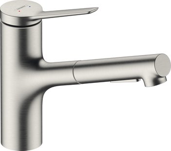 Hansgrohe Zesis M33 ééngreeps keukenkraan 150 met metalen uittrekbare vuistdouche, 2jet, rvs look