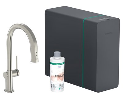Hansgrohe Aqittura M91 Soda systeem 210, uittrekbare uitloop, 1jet, sBox, rvs look
