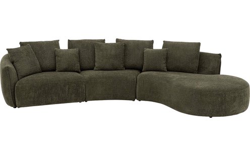 Goossens Bank Fay groen, stof, 1,5-zits, stijlvol landelijk met chaise longue rechts