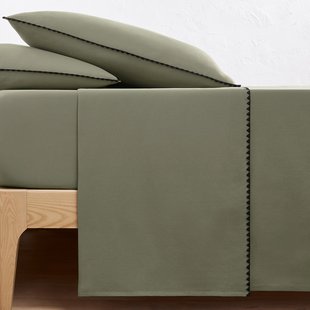 Effen plat laken in gewassen katoen, geborduurd, Merida