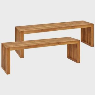 Beliani - SULZANO - Tuinbank set van 2 - Lichthout - Acaciahout