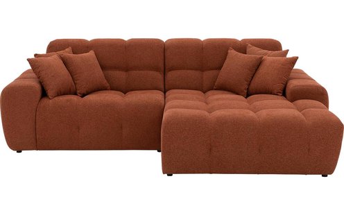 Goossens Excellent Bank Kubus bruin, stof, 1,5-zits, modern design met chaise longue rechts