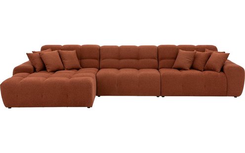 Goossens Excellent Bank Kubus bruin, stof, 1,5-zits, modern design met chaise longue links