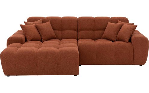 Goossens Excellent Bank Kubus bruin, stof, 1,5-zits, modern design met chaise longue links