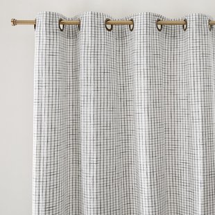 Katoenen gordijn met oogjes en ruitmotief, Acha