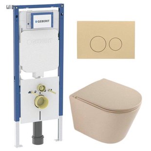 QeramiQ Dely Toiletset - 36.3x51.7cm - diepspoel - rimless - Geberit UP720 inbouwreservoir - softclose toilet zitting - bedieningsplaat beige - ronde knoppen - mat beige SW1000764/SW1000770/SW1237202/SW1102365