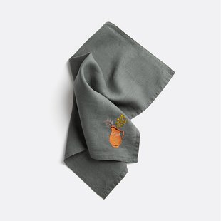 Set van 2 geborduurde servetten in  gewassen linnen, Lison