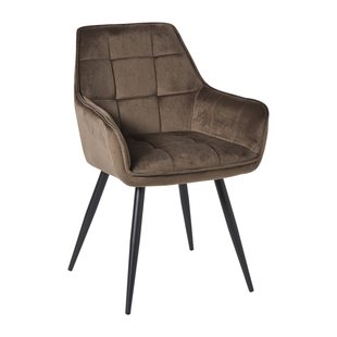 Eetkamerstoel velvet met armleuning - bruin - 87x56.5x43 cm