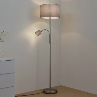 Lindby vloerlamp Jaileen, grijs, textiel, 170 cm, leeslampje