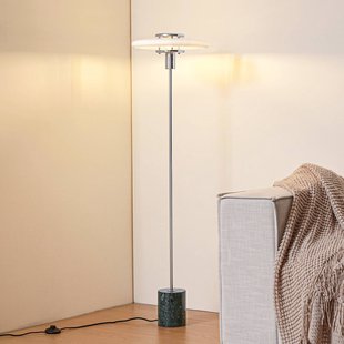 Lindby vloerlamp Branford, retro, wit/groen, opaalglas/marmer