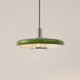 Lindby hanglamp Branford, retro, Ø 35 cm, groen, metaal