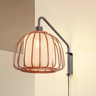 Lindby wandlamp Davella, Ø 26 cm, zwart, bamboe, textiel