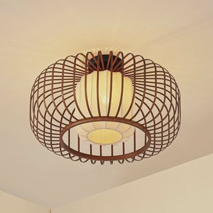 Lindby plafondlamp Davella, Ø 50 cm,  bamboe, textiel