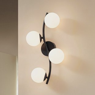 Lindby wandlamp Josiana, opaal/zwart, 48 cm, bol, glas