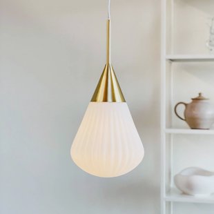 Dyberg Larsen hanglamp Ballon, Ø 21 cm wit/messingkleurig