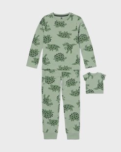 HEMA Kinderpyjama met poppenpyjama dino donkergroen (donkergroen)