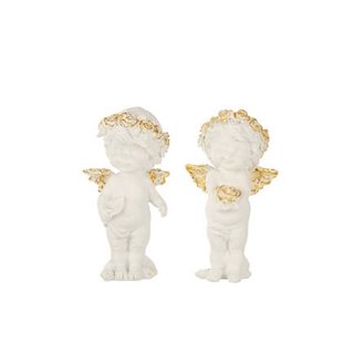 J-Line figuur Engel Staand - polyresin - wit|goud - large - 2 stuks