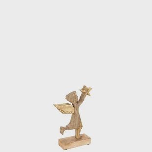 J-Line figuur Engel + Ster - hout|aluminium - naturel|goud - small