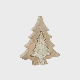 J-Line decoratie Puzzel Kerstboom - hout - goud|glitter - la