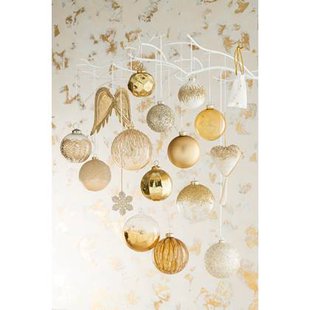 J-Line kerstbal Effen - glas - transparant|goud - medium - doos van 4