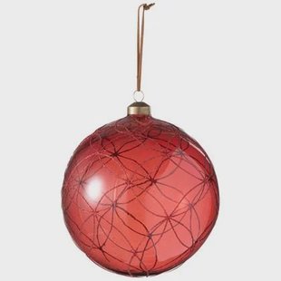 J-Line kerstbal Cirkel Glitter - glas - rood - extra large - 6 stuks