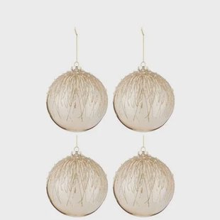 J-Line kerstbal Parels Glitter - glas - goud - large - doos van 4