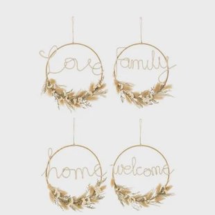 J-Line hanger Krans Met Woorden - gedroogde bloemen - naturel - 4 stuks