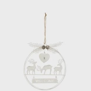 J-Line kersthanger Welcome - metaal - wit - 2 stuks
