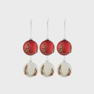 J-Line kerstbal Kerstbomen Glitters - glas - wit|rood - smal