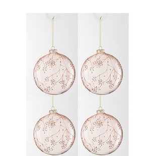 J-Line kerstbal Takken - glas - lichtroze - large - doos van 4