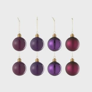 J-Line kerstbal - glas - mat|blinkend paars - doos van 8