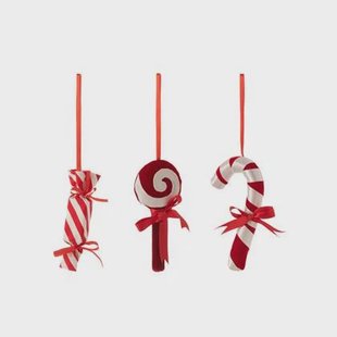 J-Line kersthanger Snoepje - textiel - rood|wit - 3 stuks