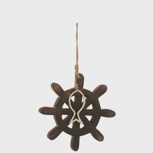 J-Line decoratie Roer Vis Mango - hout - donkerbruin - large