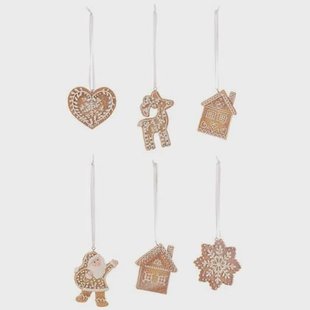 J-Line kersthanger Peperkoek - polyresin - bruin|wit - 6 stuks