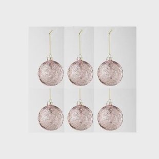 J-Line kerstbal Motief Roos Pailletten - glas - lichtroze - small - doos van 6