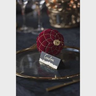 J-Line kerstbal Lijnen|Geruit - fluweel - rood|goud - doos van 4