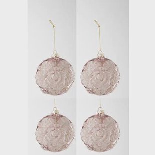 J-Line kerstbal Motief Roos Pailletten - glas - lichtroze - large - doos van 4